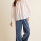 LACE TRIM WIDE LEG ELASTIC MID RISE DENIM PANTS
