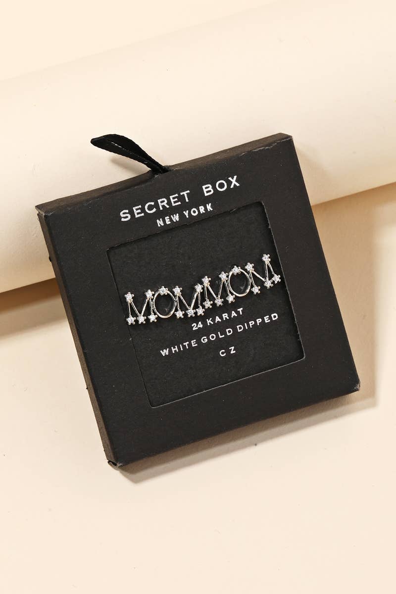 Secret Box Cz Gold Dipped Mom Stud Earrings