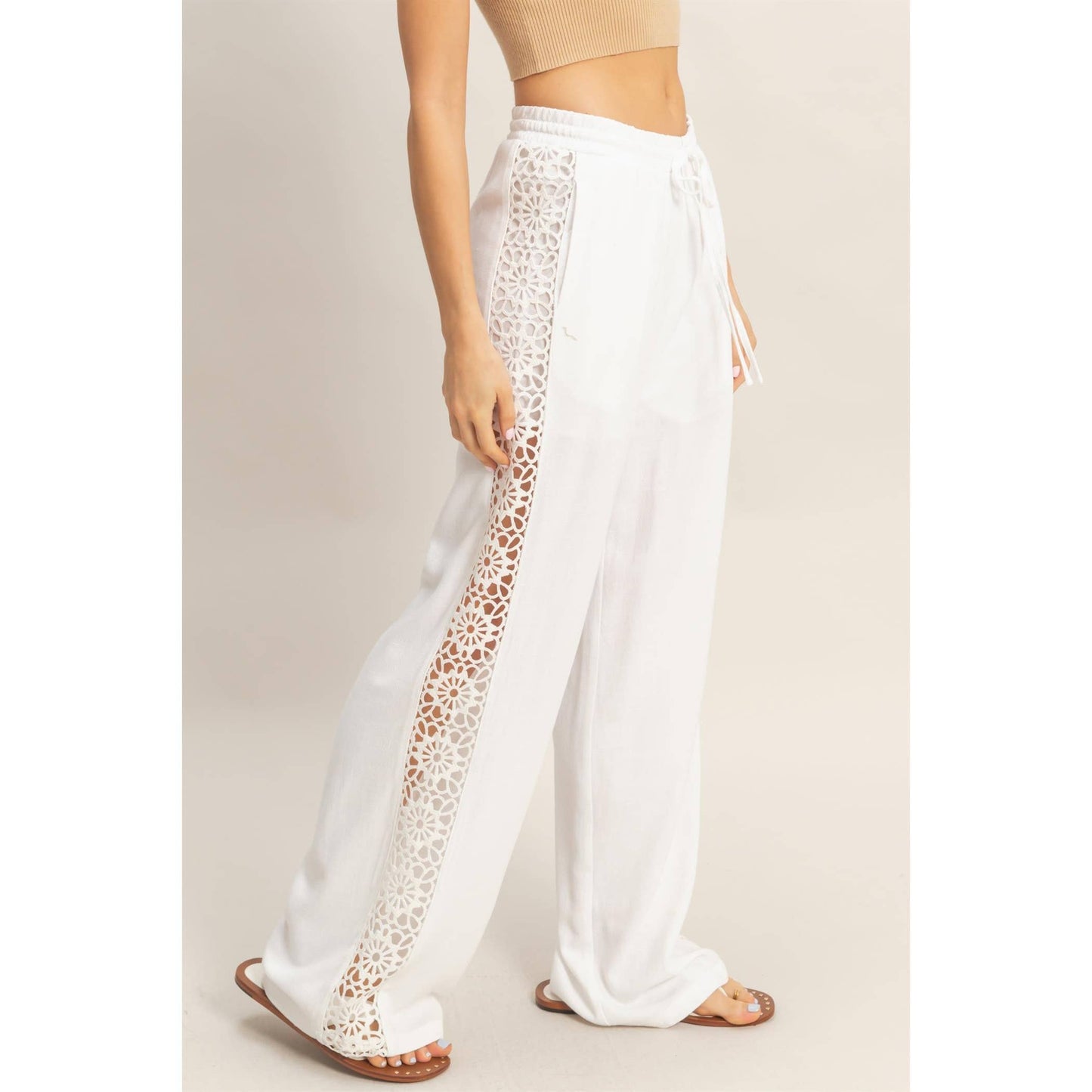 Lace Trim Wide Leg Pants