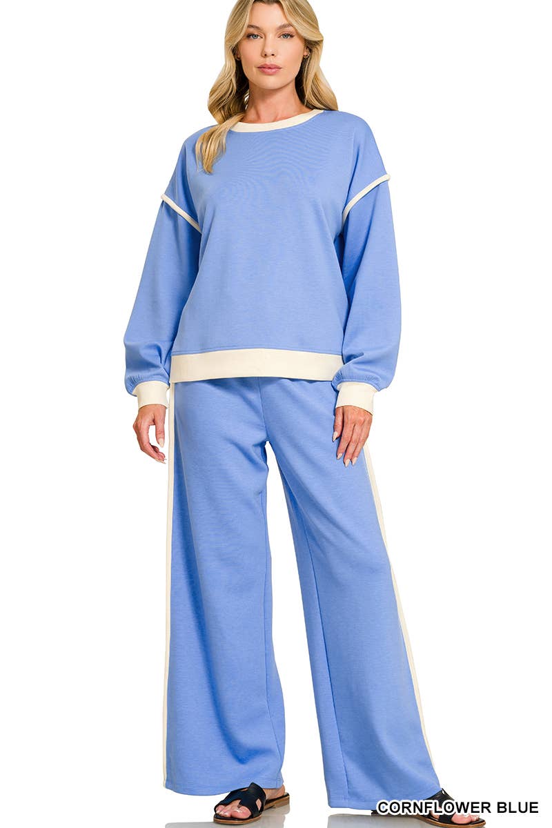 Scuba Contrast Trim Piping Detail Sweatshirts & Pants 2PC Se