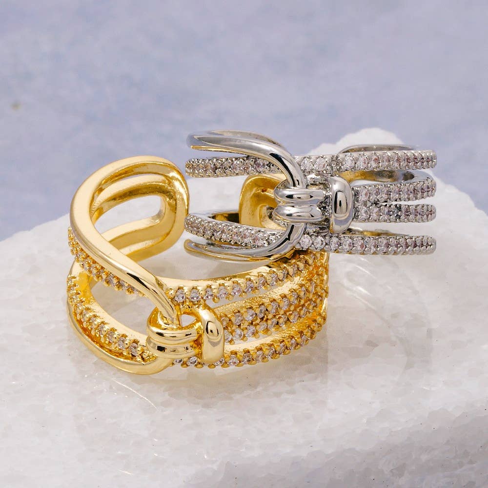 Pave Multi Row Center Knot Adjustable Ring