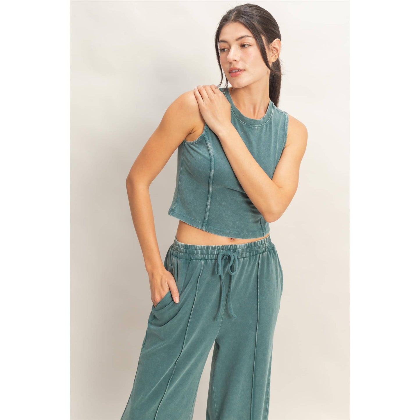 Mineral Washed Sleeveless Top & Wide Leg Pants Set