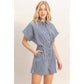 Collared Striped Romper With Sash