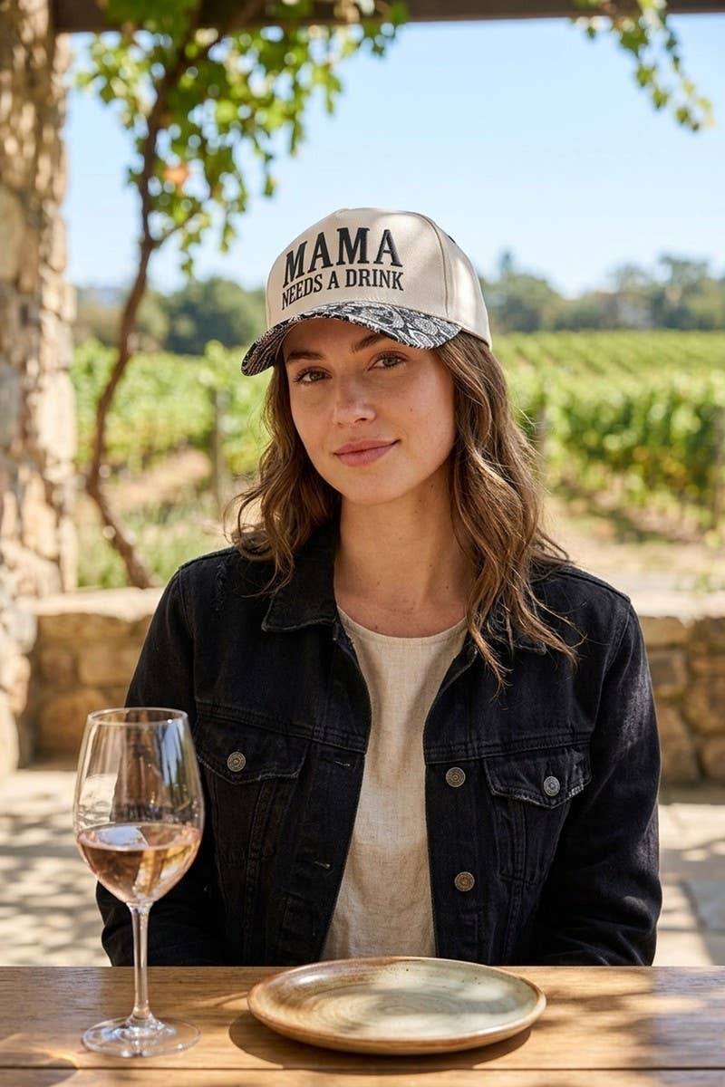 Mama Needs A Drink Two Tone Snapback Hat Zenana