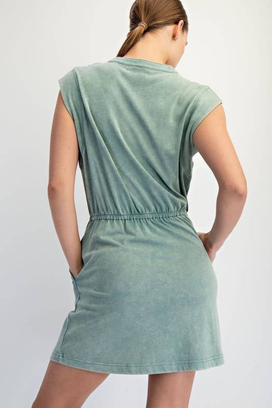 D021237-Sleeveless Mineral Washed Cotton Mini Dress