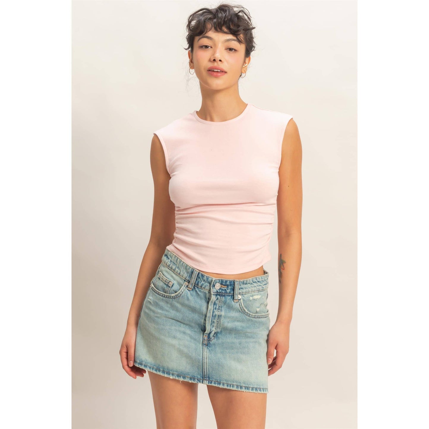 Ruched Waist Cap Sleeve Top