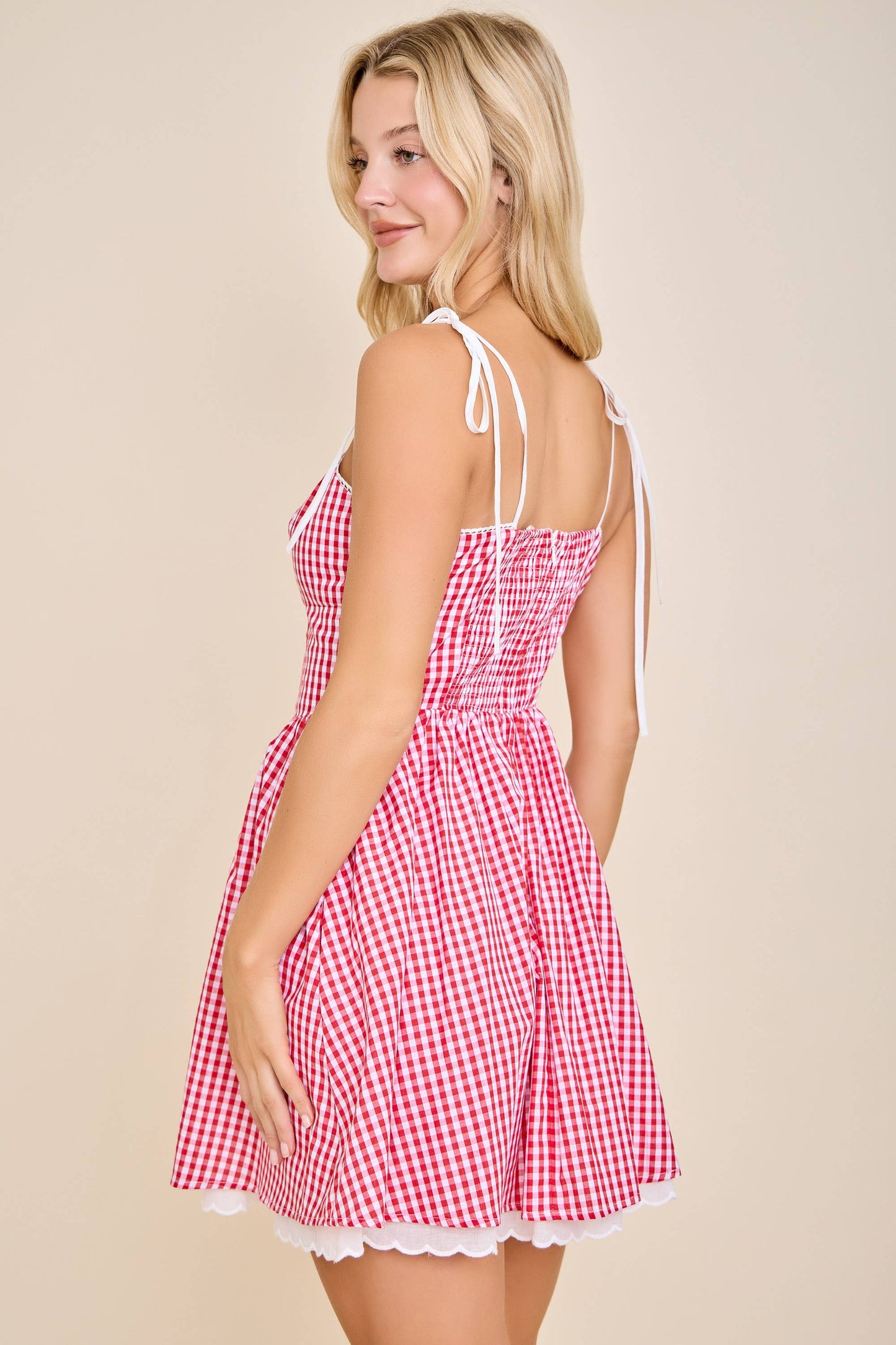 Gingham Corset Tie-Strap Flare mini dress