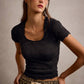 FLORAL PATTERNED TEXTURE SEAMLESS SHORT SLEEVE TOP