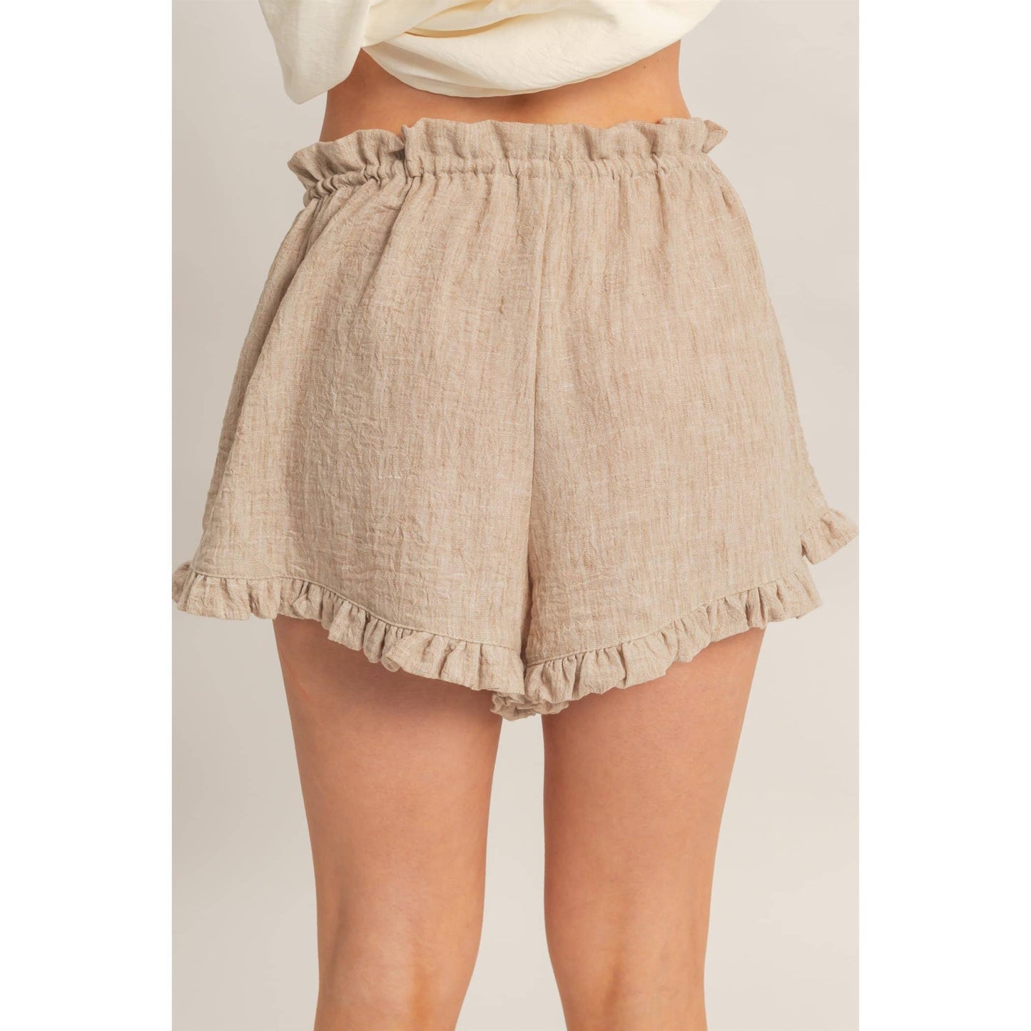 Ruffle Trim Drawstring Shorts