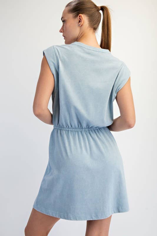 D021237-Sleeveless Mineral Washed Cotton Mini Dress