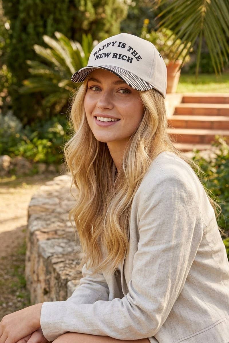 Happy Is The New Rich Two Tone Snapback Hat Zenana Consgt.