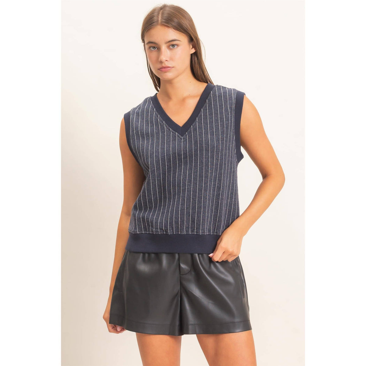 V-Neck Pinstripe Sleeveless Top