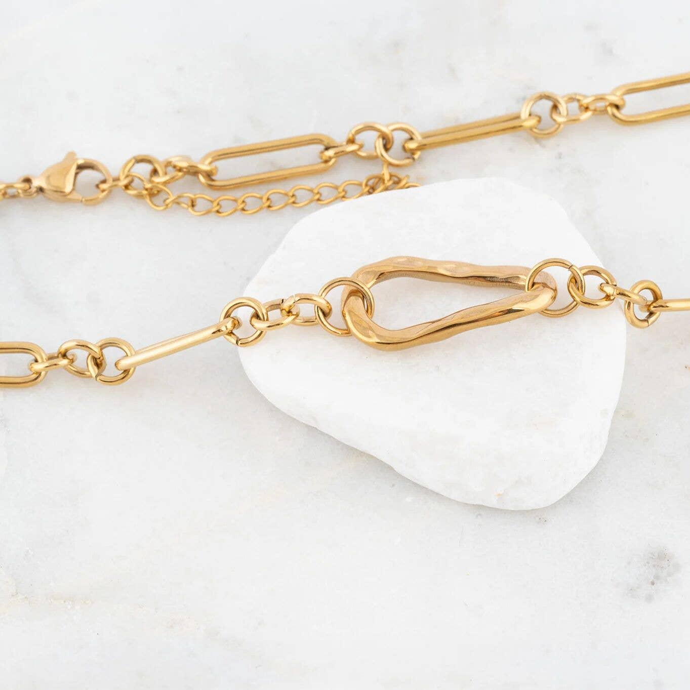 18K Gold Stainless Steel Mixed Link Carabiner Necklace