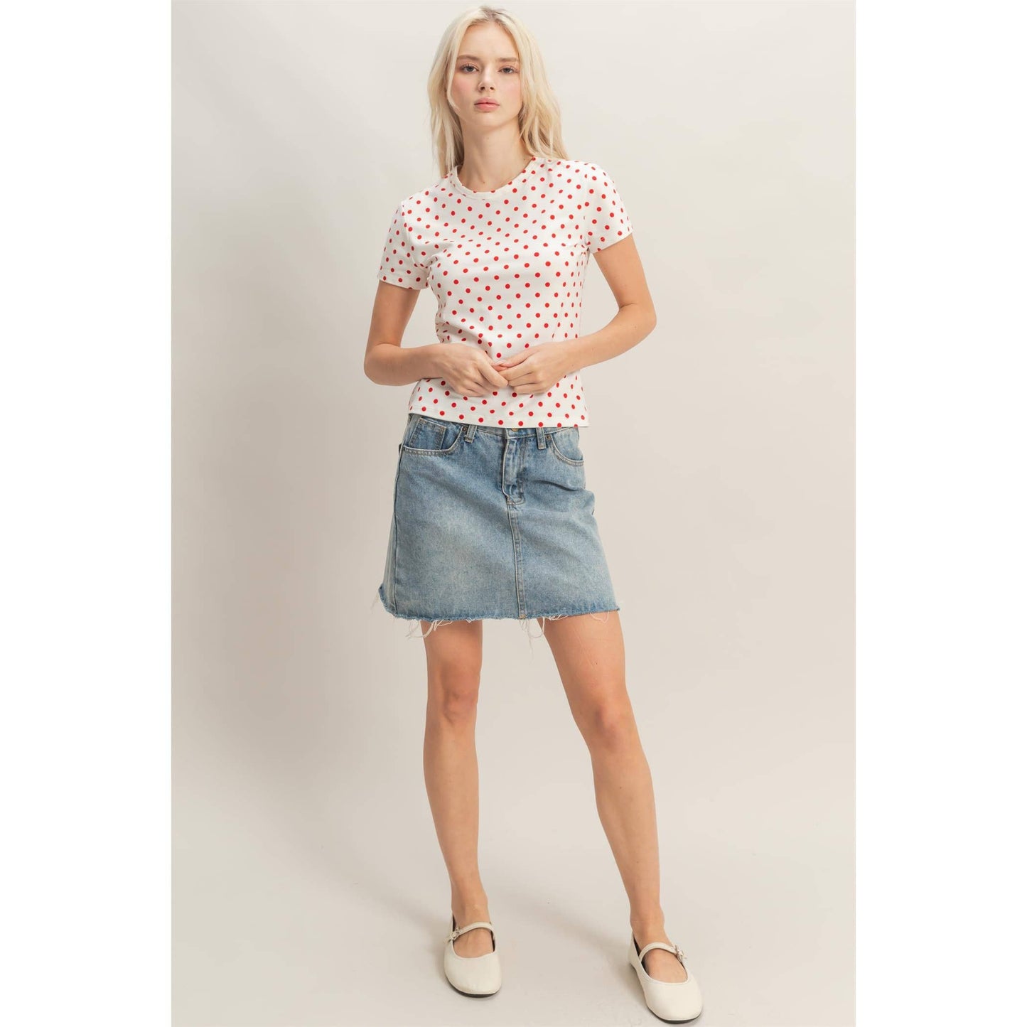 Polka Dot Short Sleeve Crew Neck Top