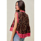 LEOPARD BUTTON UP PLEATED SLEEVELESS BLOUSE TOP