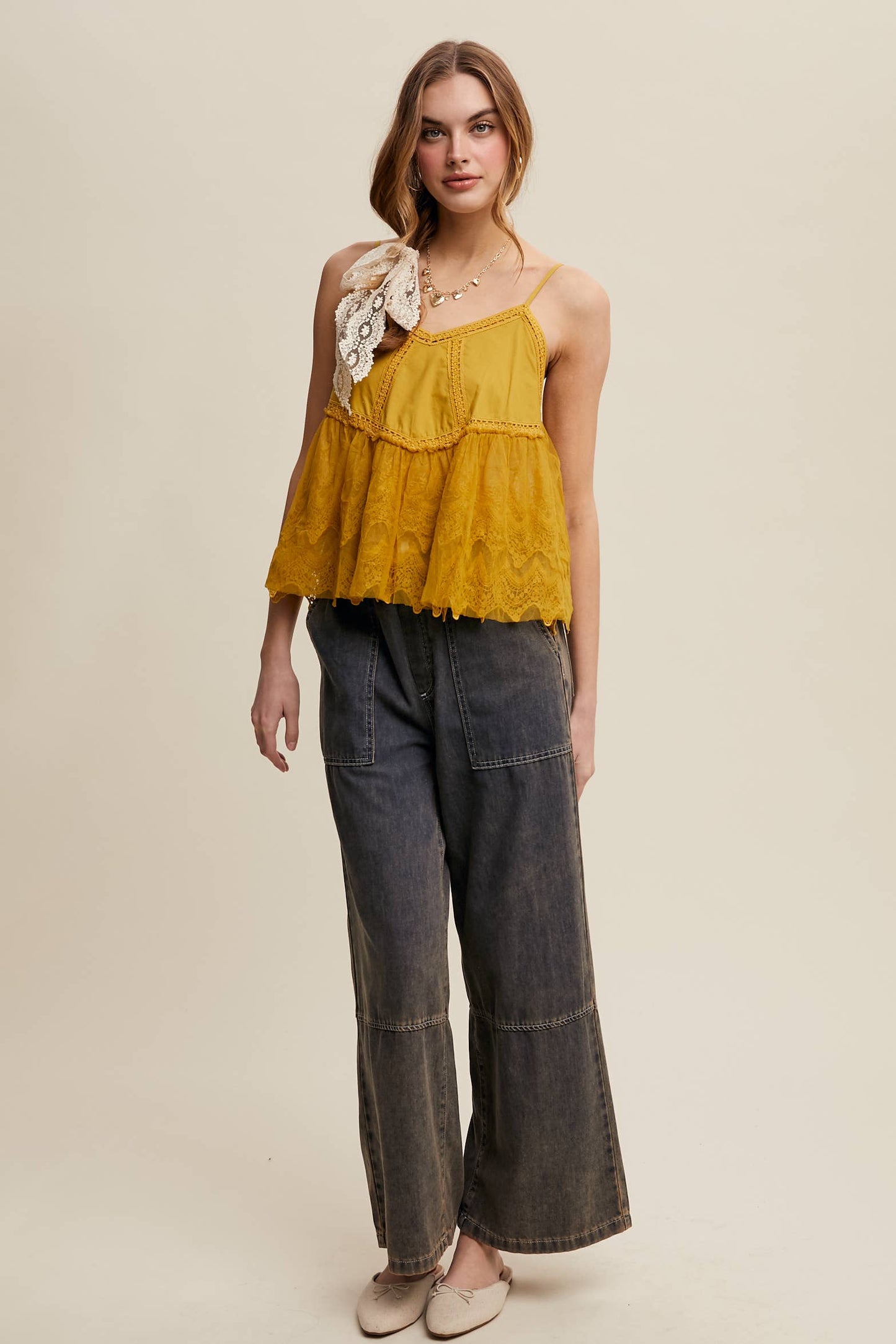 Wide-Leg Denim Drawstring Pants LP0256