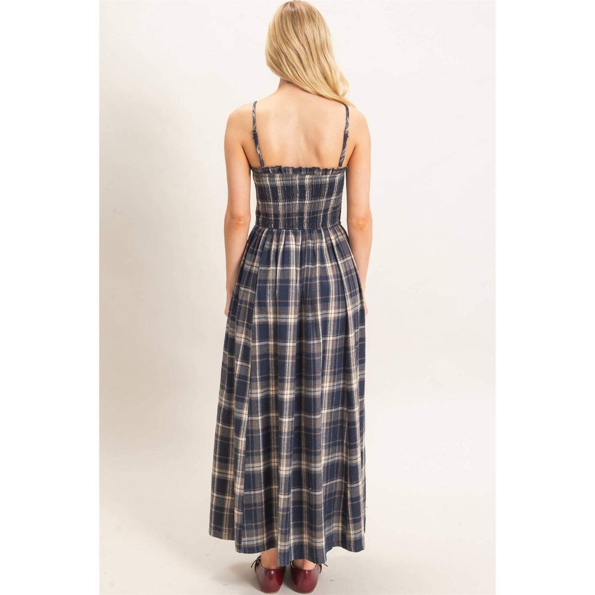Plaid Smocked Maxi Dress