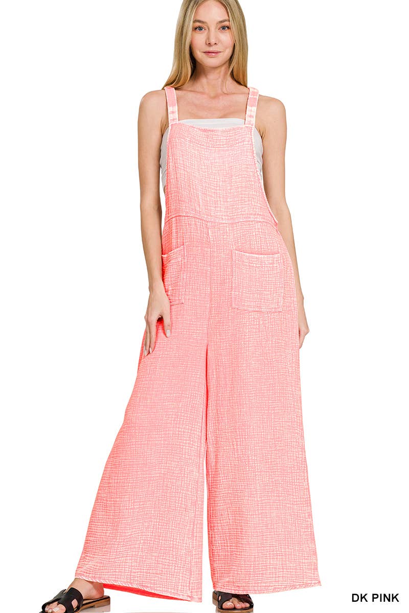 ..Washed Double Gauze Wide Leg Overalls