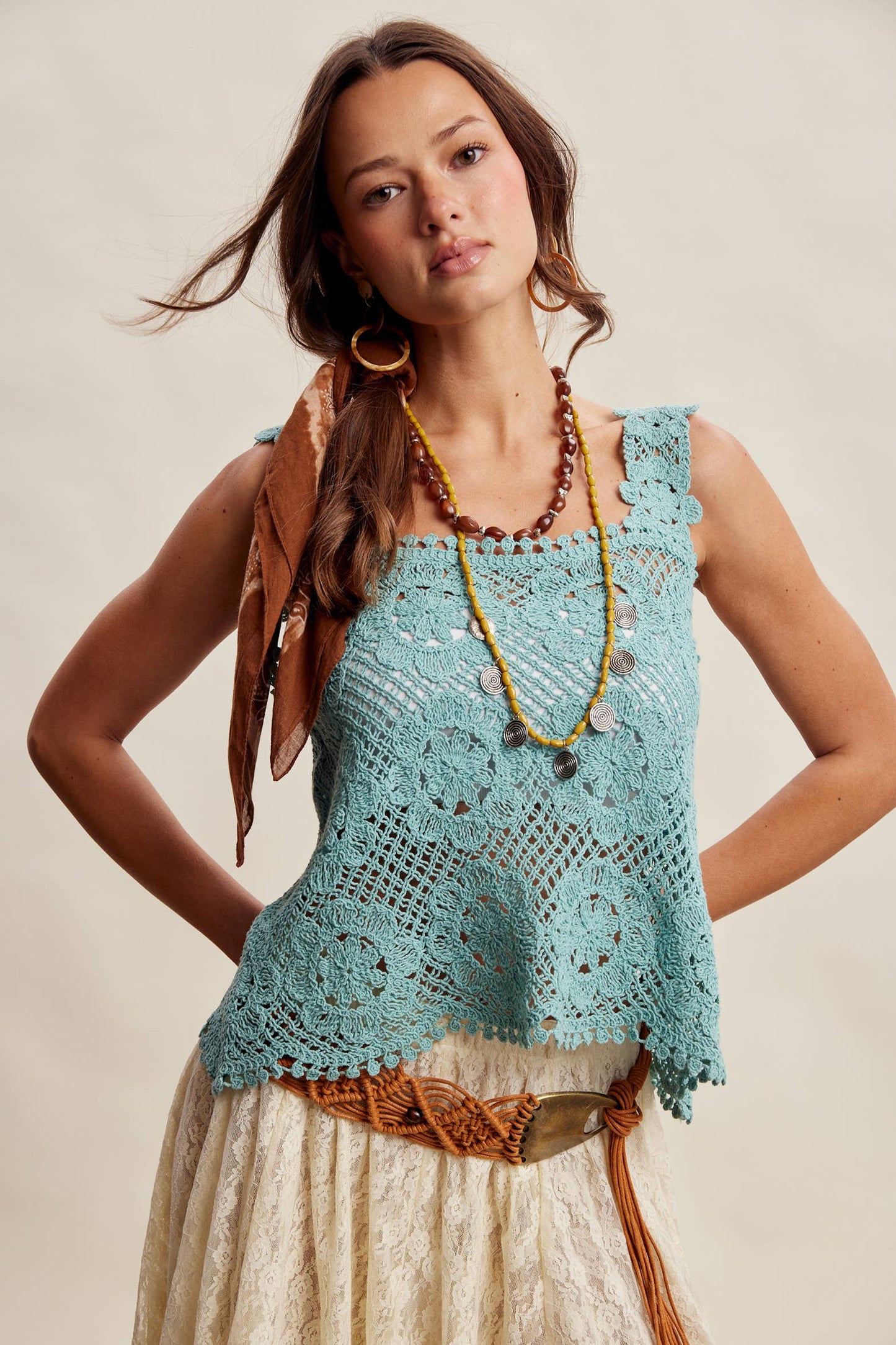 Crochet Lace Square Neck Tank Top LCR0117