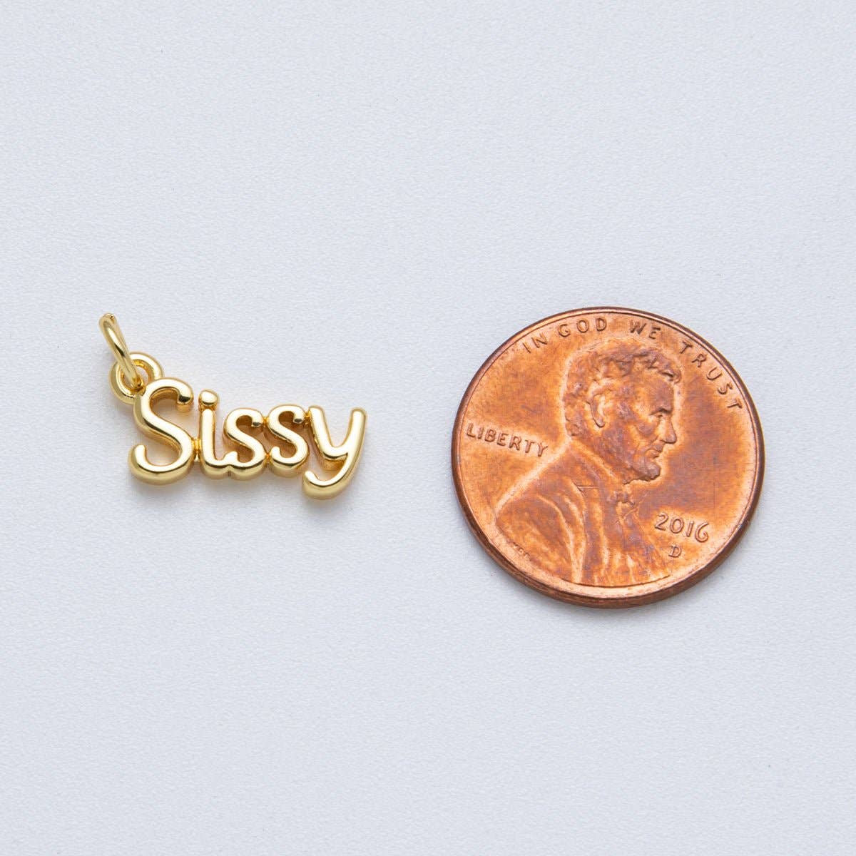 14K Gold Filled 16mm Sister "Sissy" Minimalist Script Charm | Charms-00031