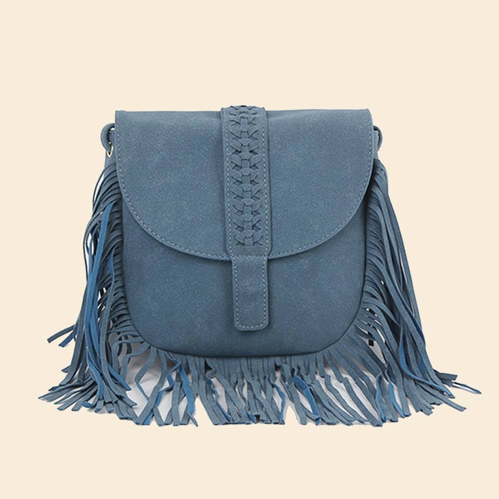 Suede Fringe Flap Boho Crossbody Bag