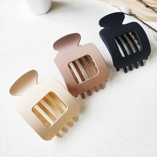 Matte Neutral Square Shaped Flat Hair Claw Clips