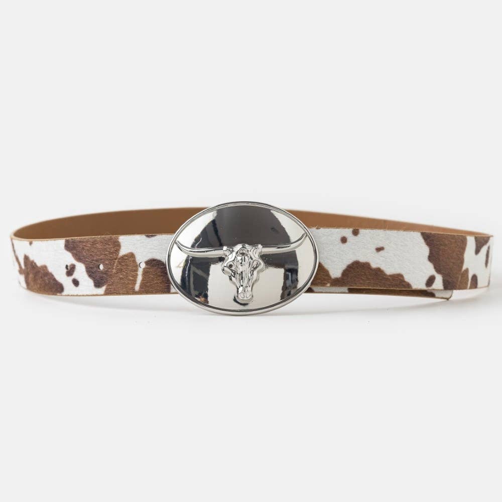 Glossy Longhorn Buckle Western Vegan Leather Belt