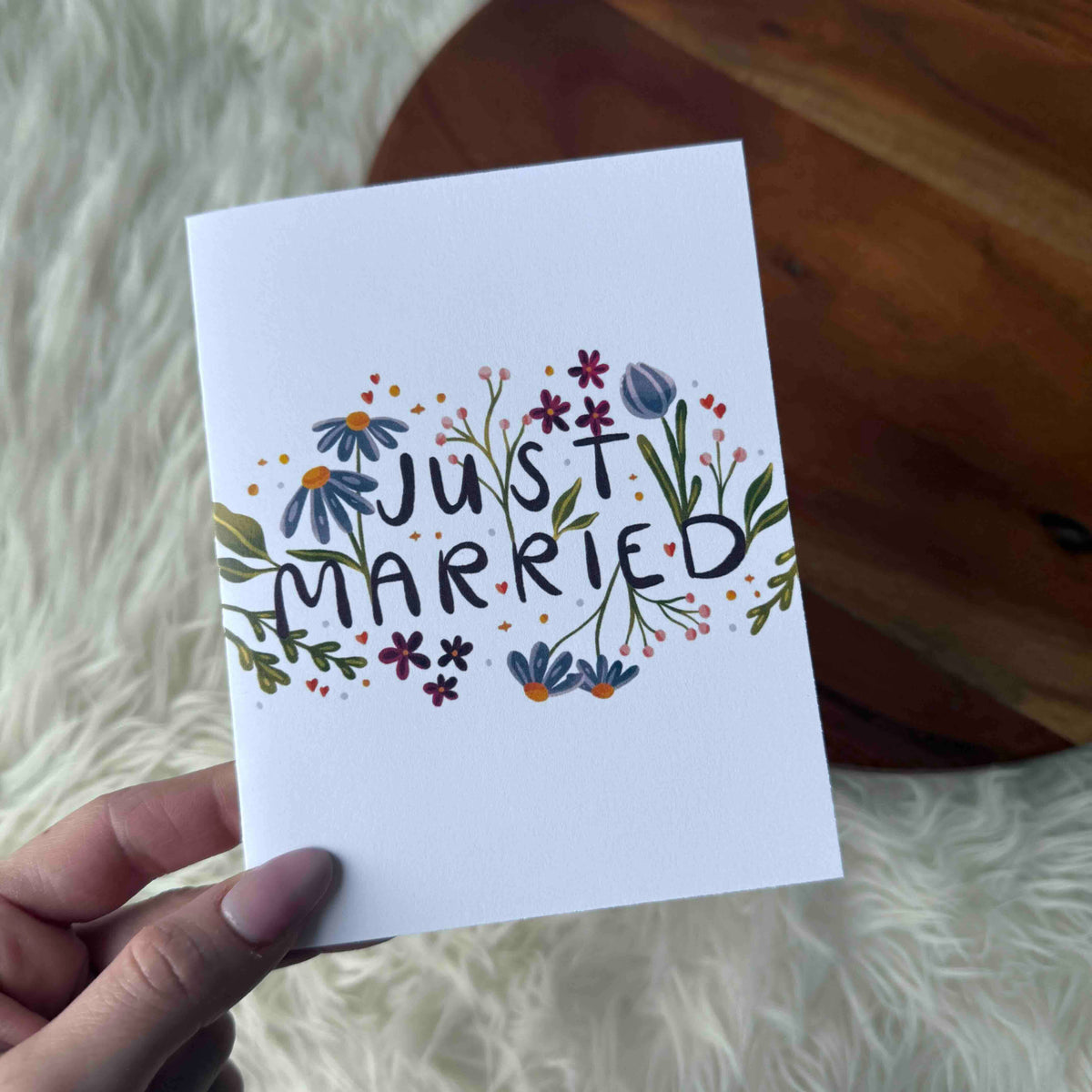 "Just Married" Wildflowers Pattern Wedding Card