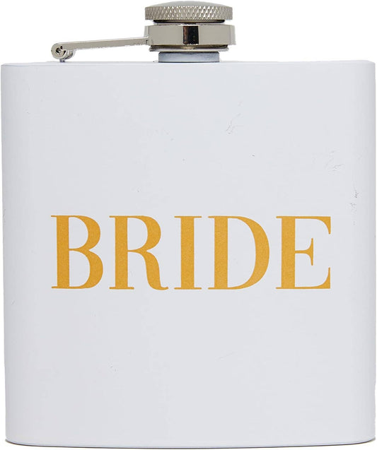 Bridal Stainless Steel Flask - Bride Block Lettering (White)