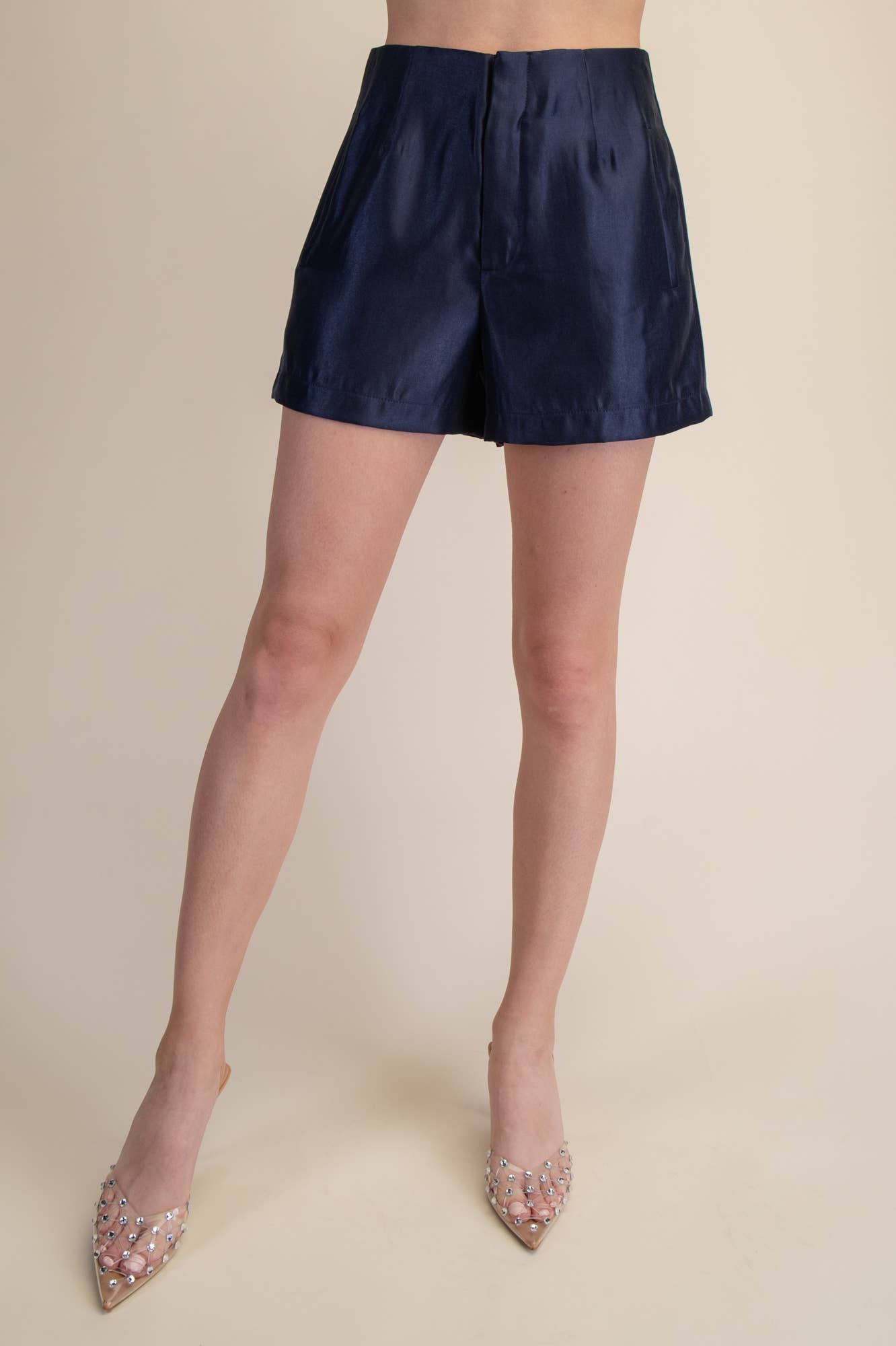 High Waist Glossy Fabric Shorts