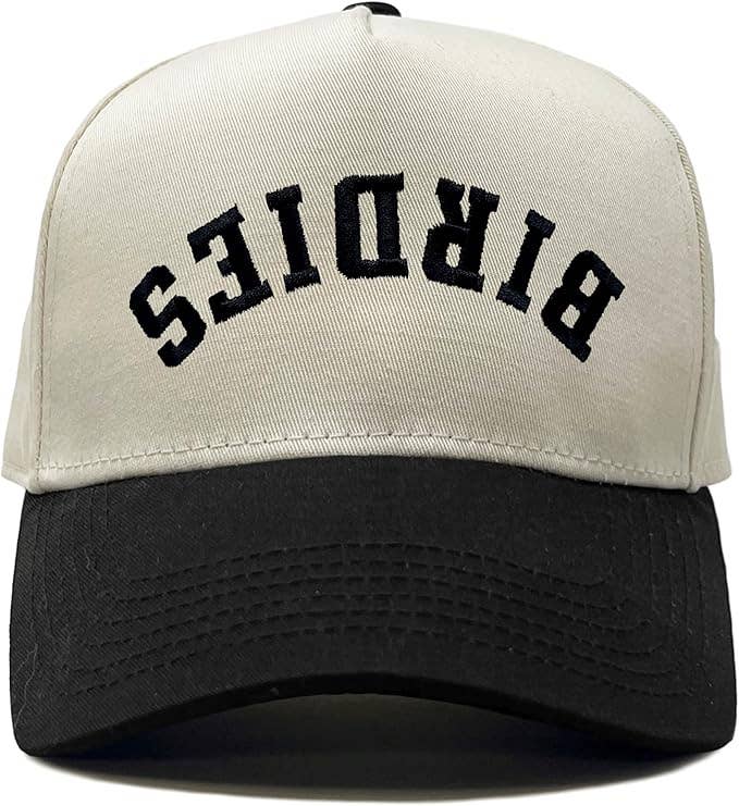 2-Tone Embroidered Cap: Birdies (Upside Down) - Black/Beige