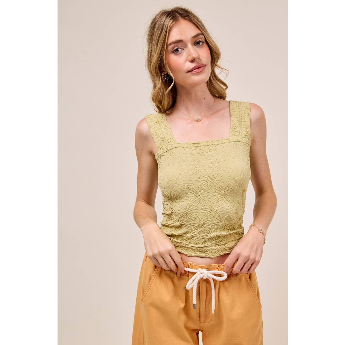 FLORAL JACQUARD SEAMLESS TANK TOP