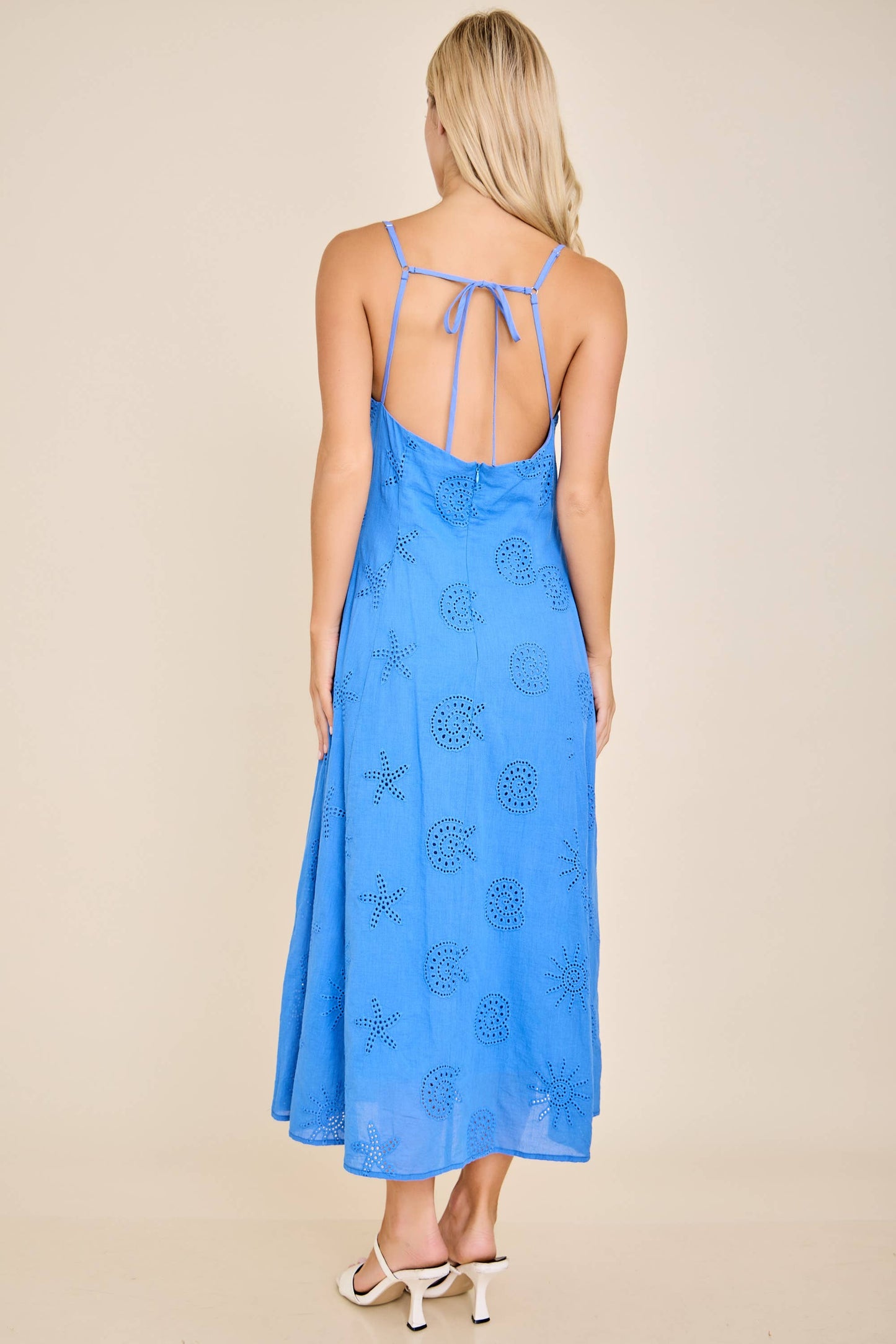 Eyelet Embroidered Spaghetti Strap Midi Dress