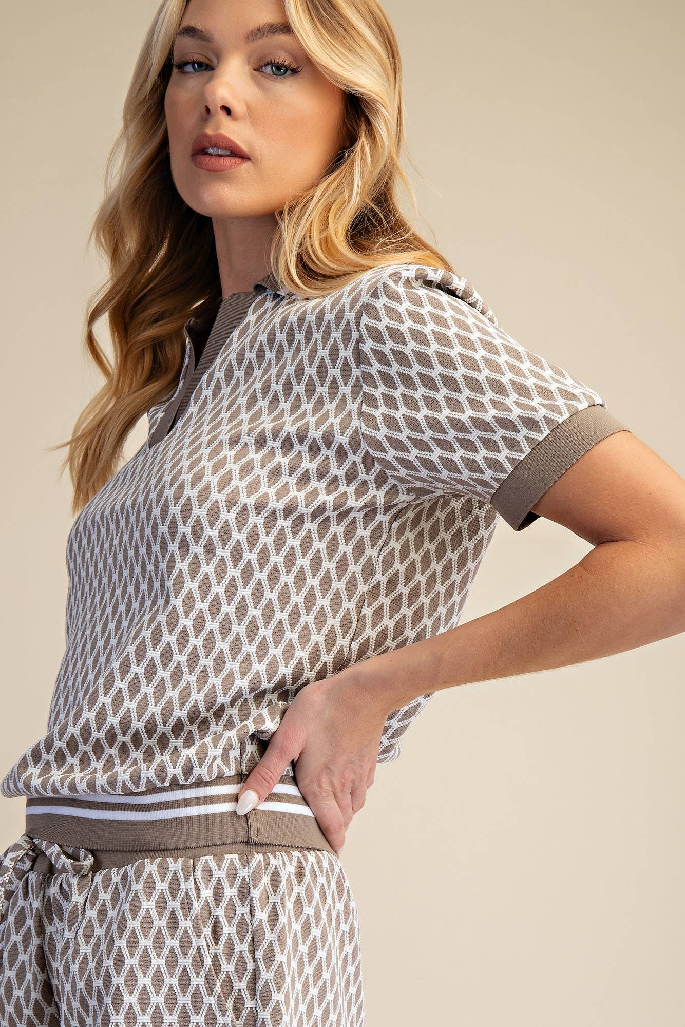 Collar Neck Short-Sleeve Polo Top