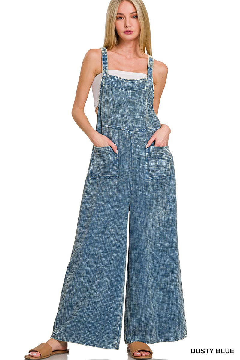 ..Washed Double Gauze Wide Leg Overalls