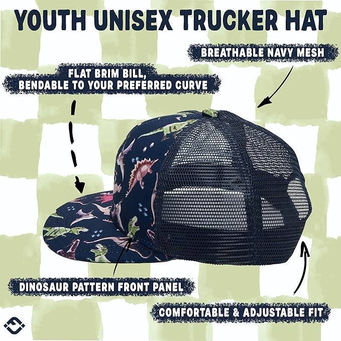 Flat Brim Trucker Hat - Dinosaur Print