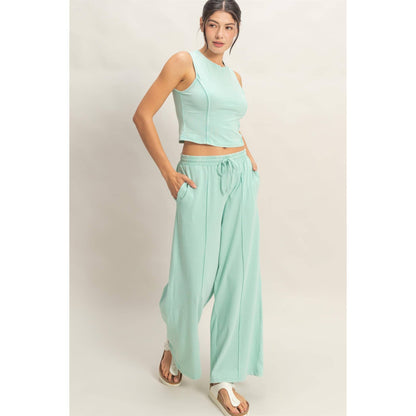 Mineral Washed Sleeveless Top & Wide Leg Pants Set