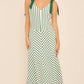 A-line long midi cotton knit dress with stripe
