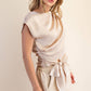 Boat Neck Waist Tie Blouse