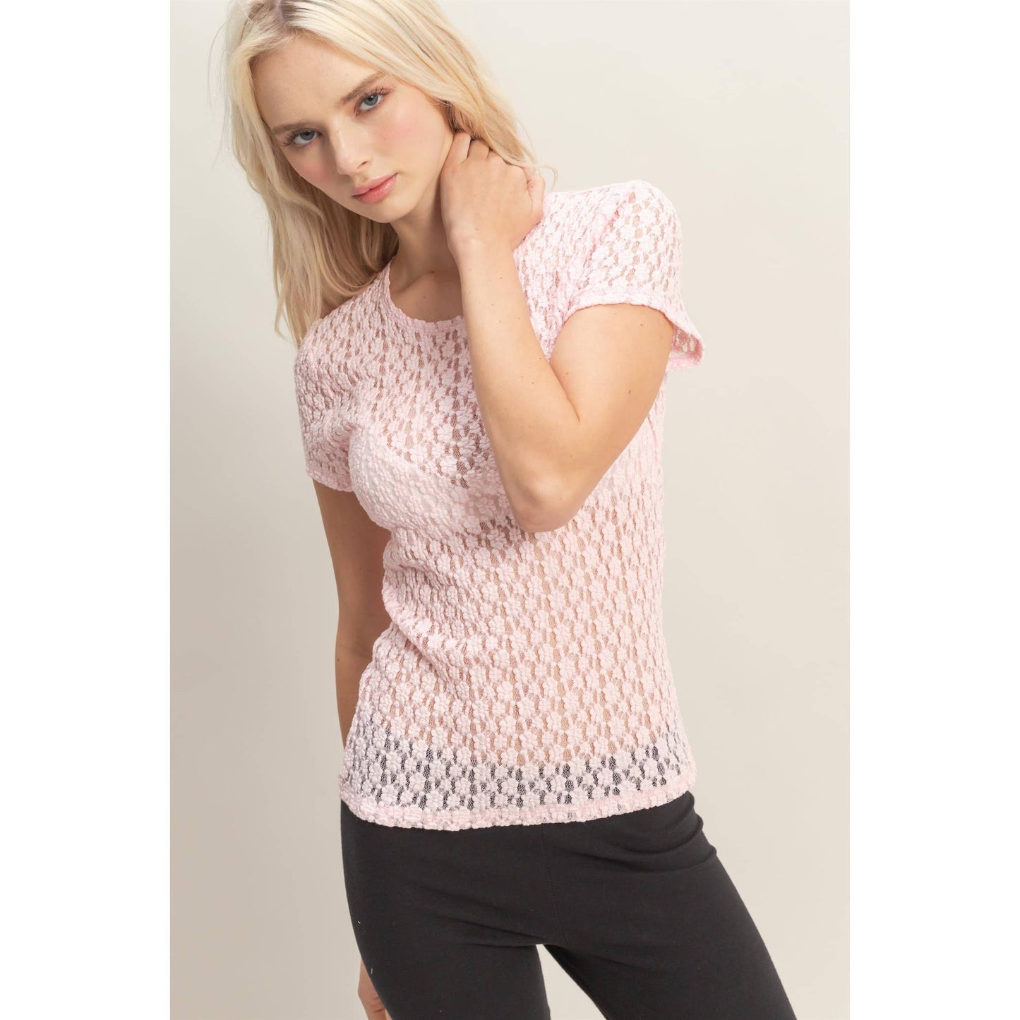 Textured Lace Short Sleeve Top