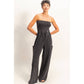 Mineral Wash Strapless Wide-Leg Jumpsuit