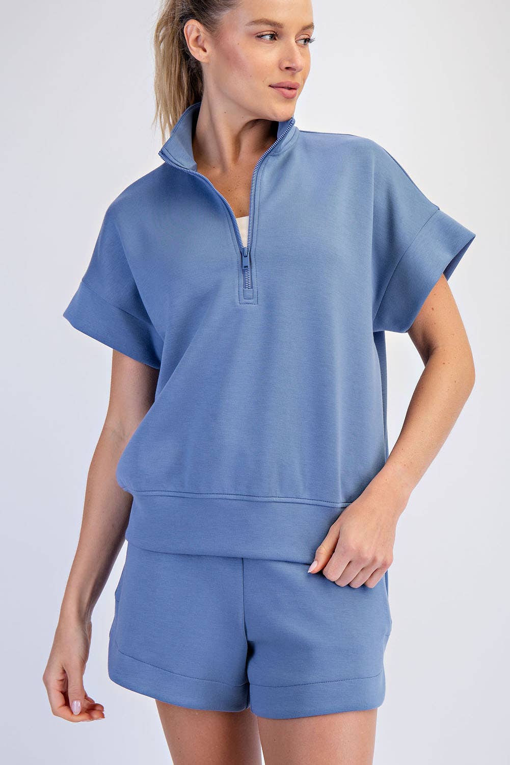 MODAL SCUBA QUARTER ZIP SHORT SLEEVE TOP