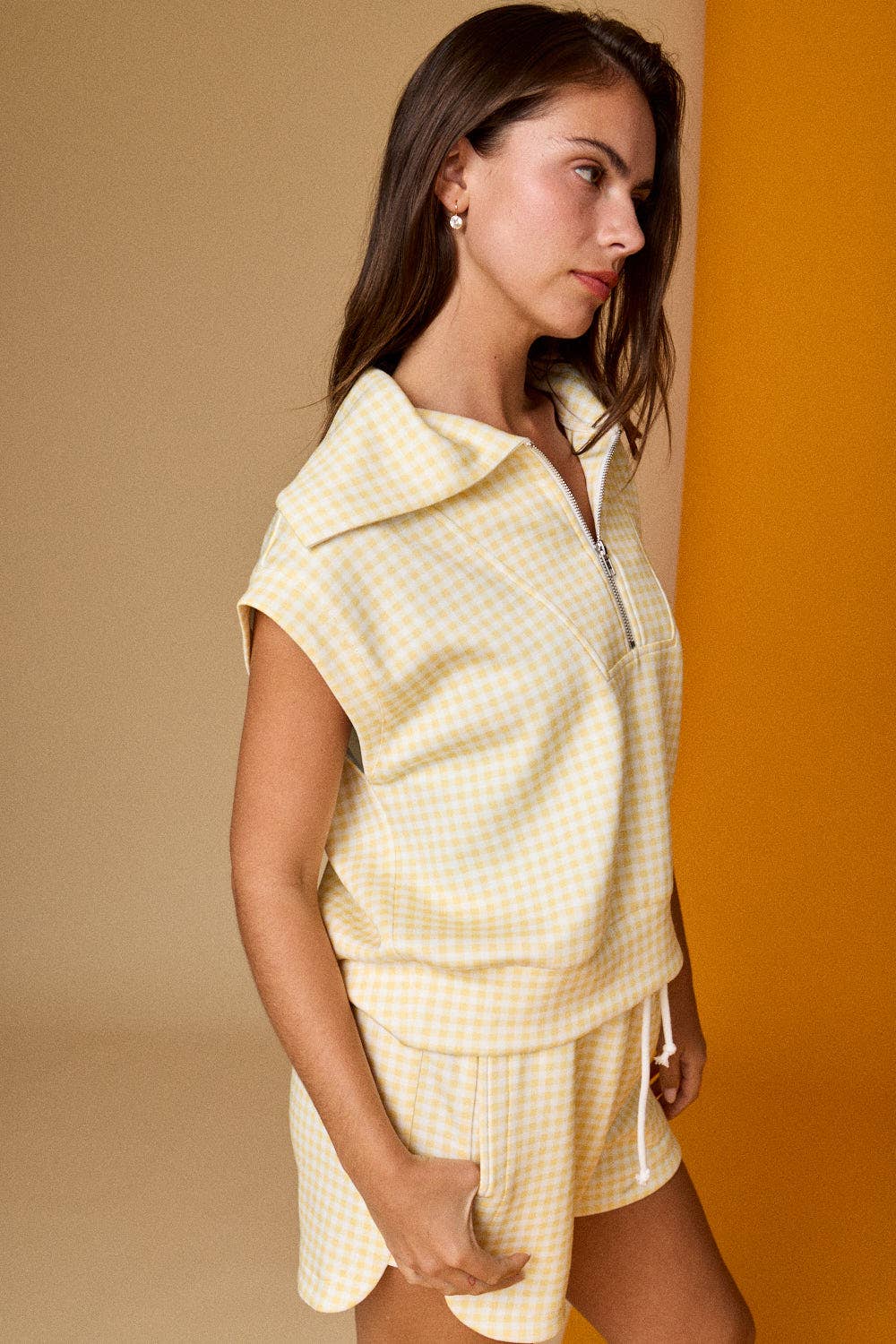 Gingham Zip Up Top Short Set