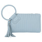 Faux Leather Woven Fringe Cuff Handle Clutch Bag