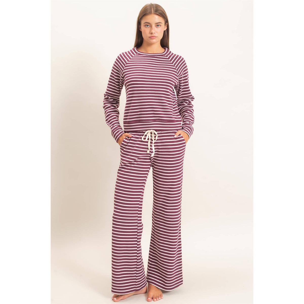 Low Rise Striped Waffle Knit Pants