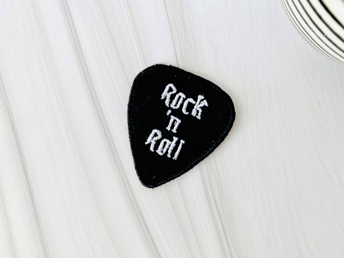 Rock n Roll guitar pick embroidered iron-on hat patch
