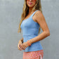 Stretch Denim Square Neck Top