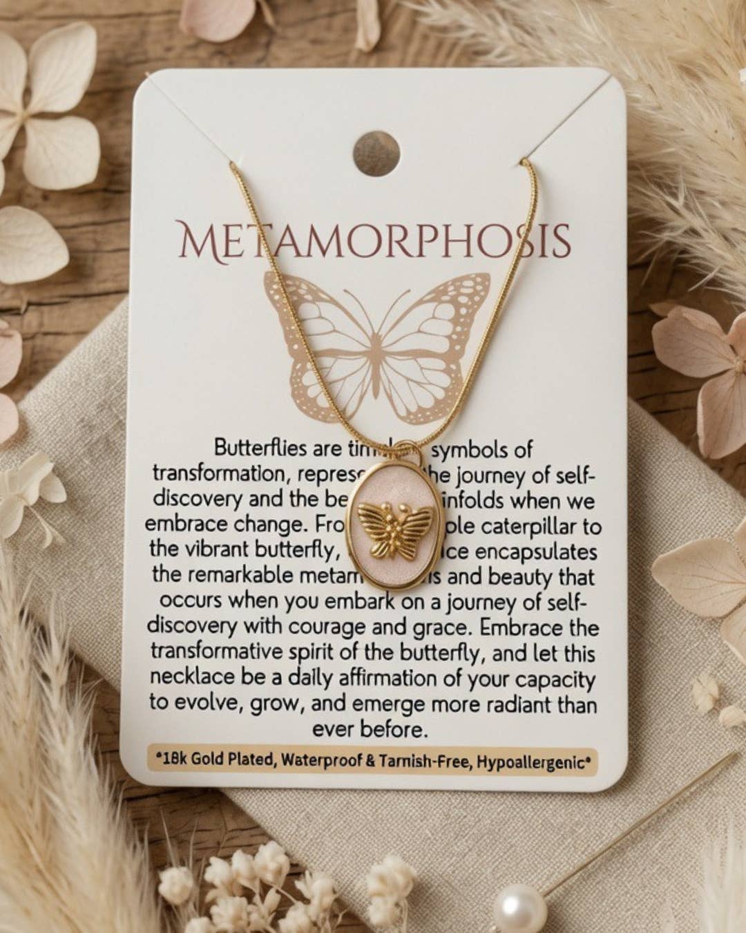 Butterfly Metamorphosis - 18K Gold Plated, Waterproof Necklace
