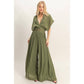 Collared Wrap Top & Wide-Leg Pants Set