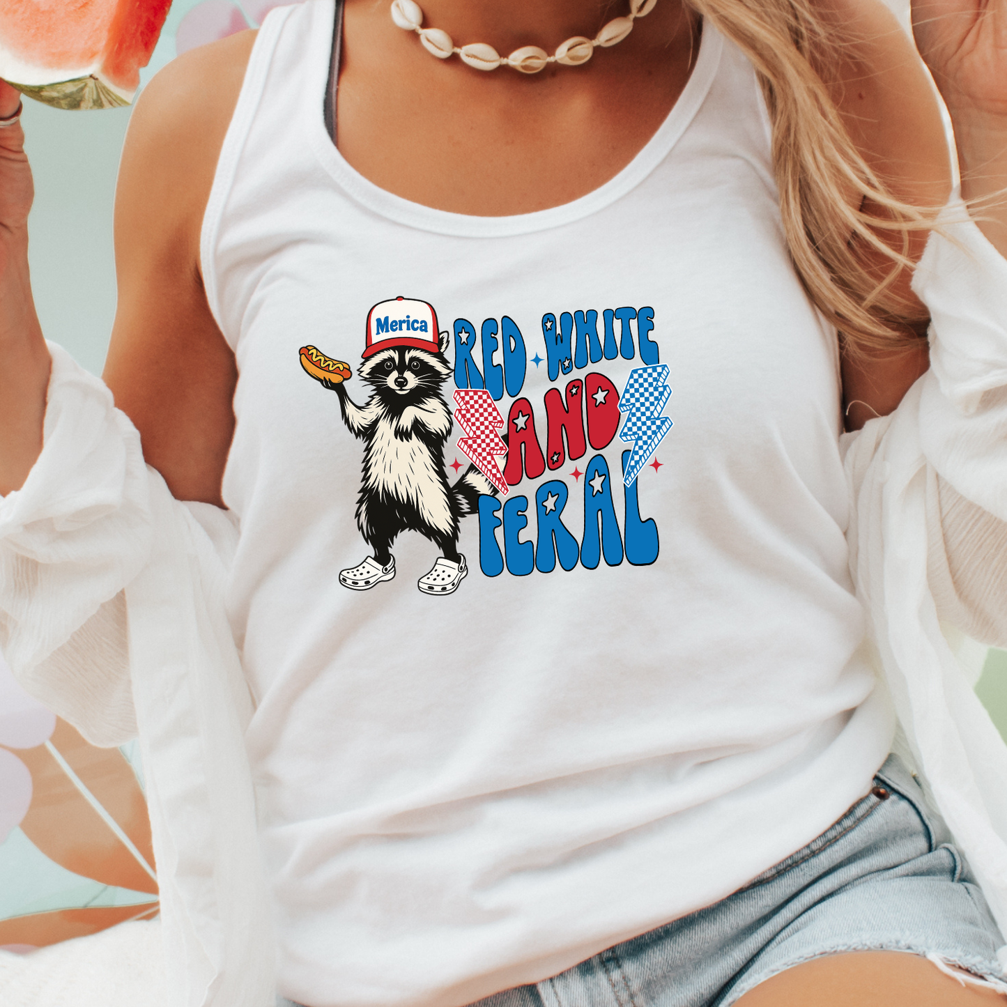 Red White and Feral Tank Top Shirt